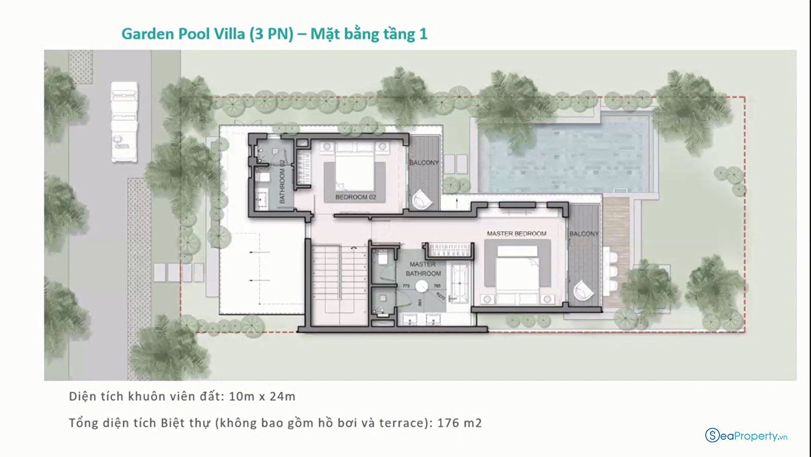 Layout biệt thự Maia Quy Nhơn Garden pool villa 3 phòng ngủ