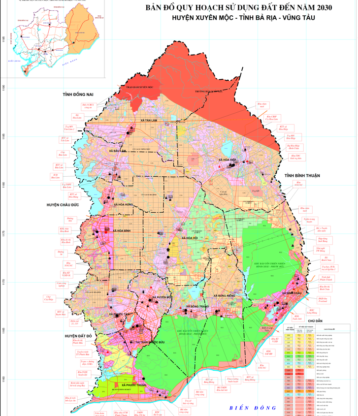 Quy hoạch giao thông huyện Xuyên Mộc thể hiện trên bản đồ quy hoạch sử dụng đất huyện Xuyên Mộc đến năm 2030.