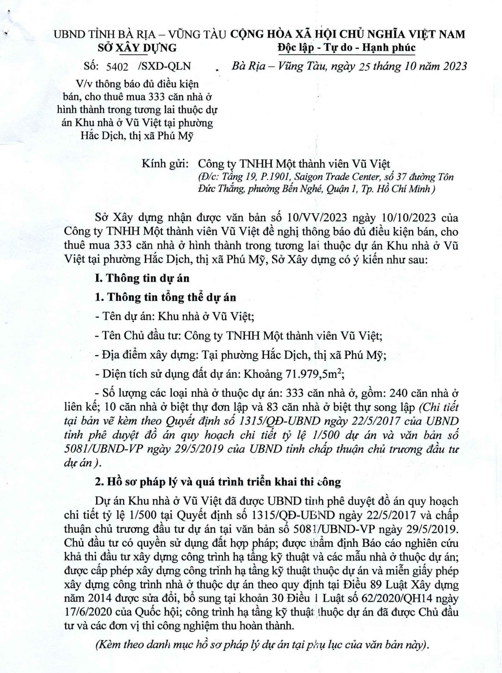 Giấy phép đủ điều kiện bán hàng dự án Phú Mỹ Estates