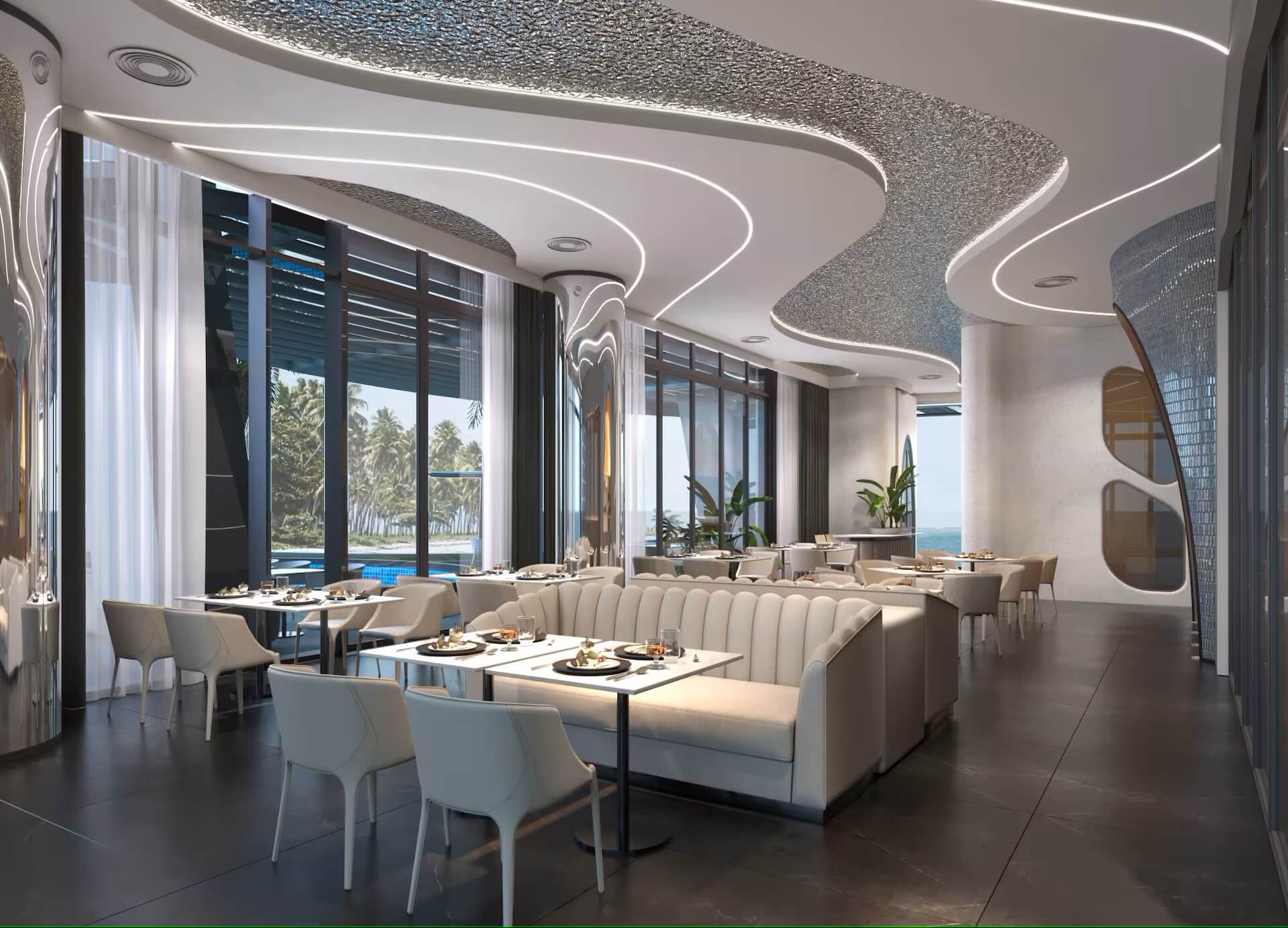 Nhà hàng Hispania Nha Trang nằm trong khuôn viên tòa nhà đón tiếp cao cấp của Gran Melía Nha Trang, được thiết kế dựa trên cảm hứng từ các siêu du thuyền.