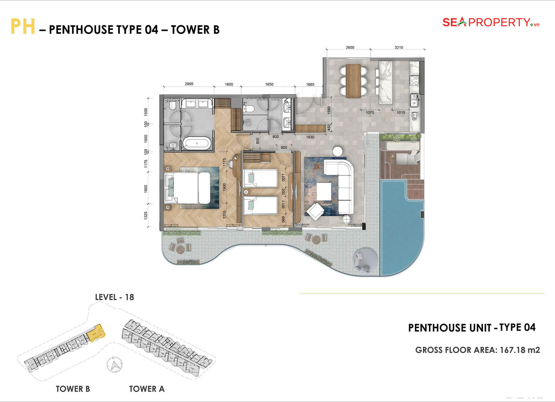 Layouts Căn hộ penthouse Ixora Hồ Tràm 2 phòng ngủ: