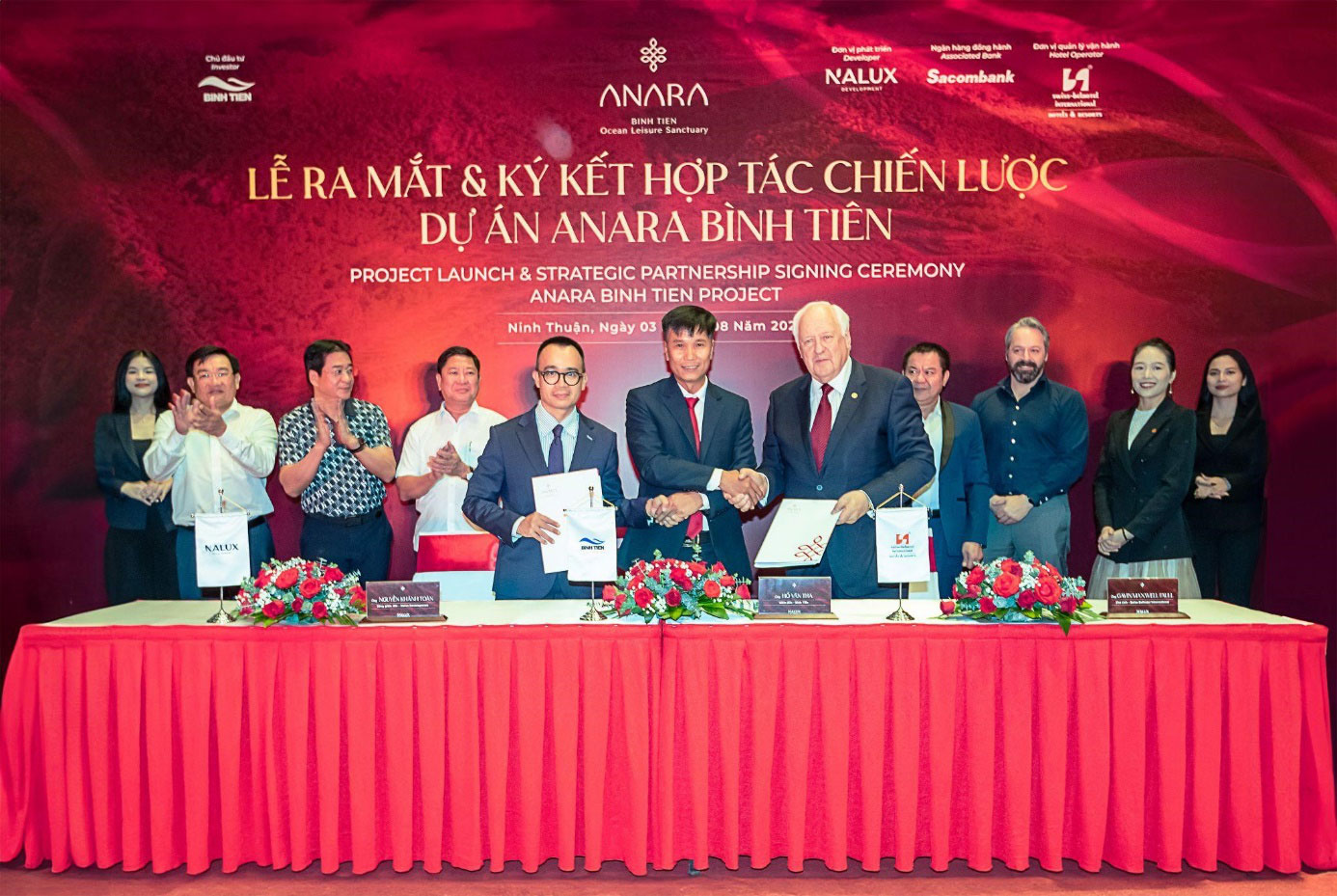 Các đại biểu Công ty cổ phần Đầu tư và Du lịch Bình Tiên, Tập đoàn Swiss-Belhotel International Hotels & Resorts và Nalux Development ký kết hợp tác