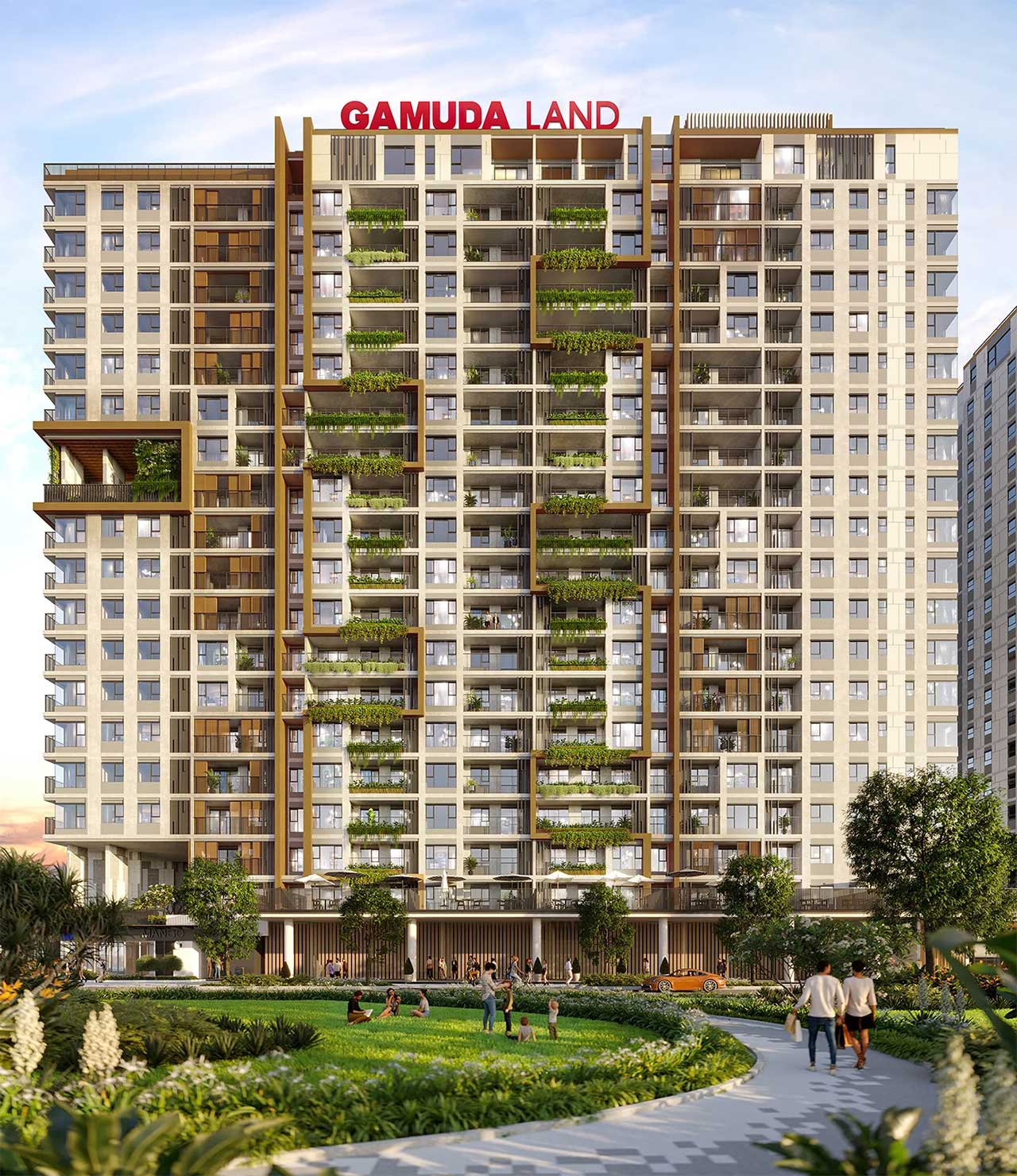 Các căn hộ Lanai, Potted Plant, Sky Villa tạo nên một mặt tiền xanh độc đáo từ tầng trệt đến đến nóc tòa tháp.
