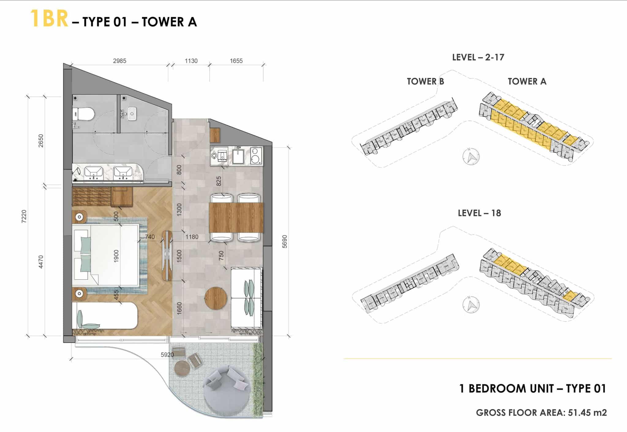 Layout căn hộ Ixora Hồ Tràm 1 phòng ngủ có hồ bơi