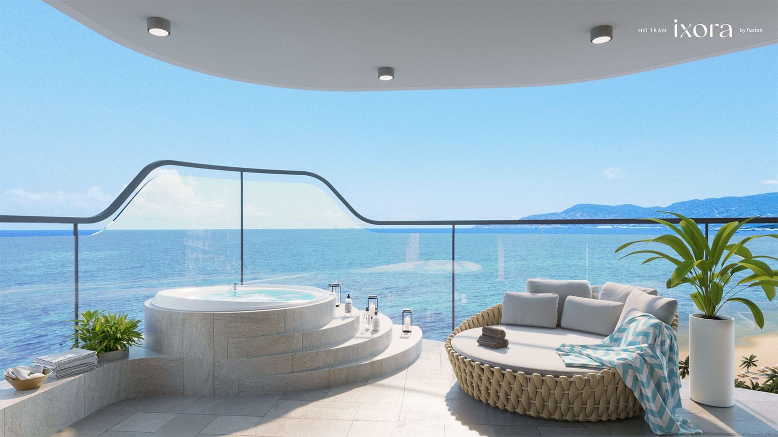 Layout căn hộ Ixora Hồ Tràm 2 phòng ngủ có bồn jacuzzi 