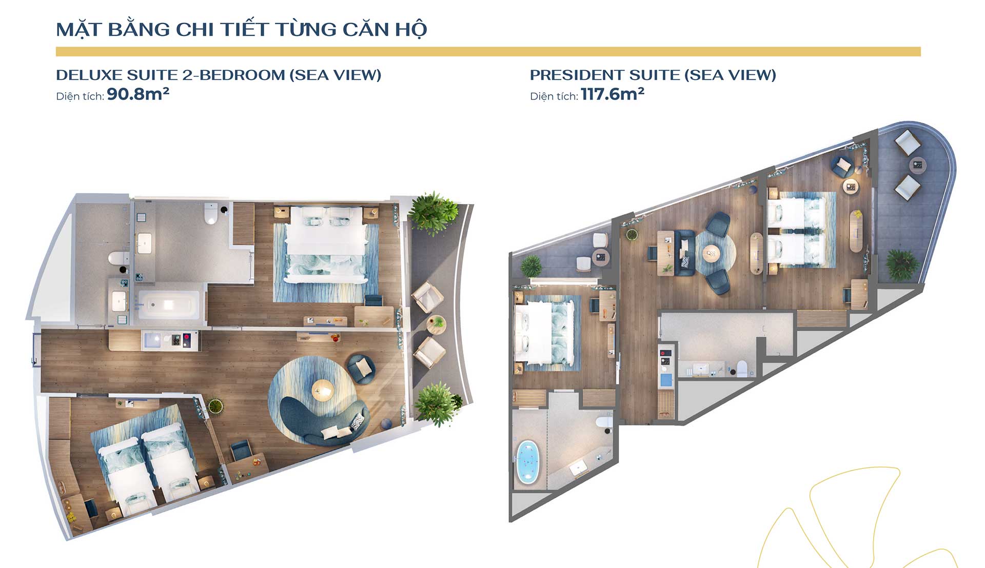 Căn hộ 2 phòng ngủ 90m2 Charm Long Hải Resort