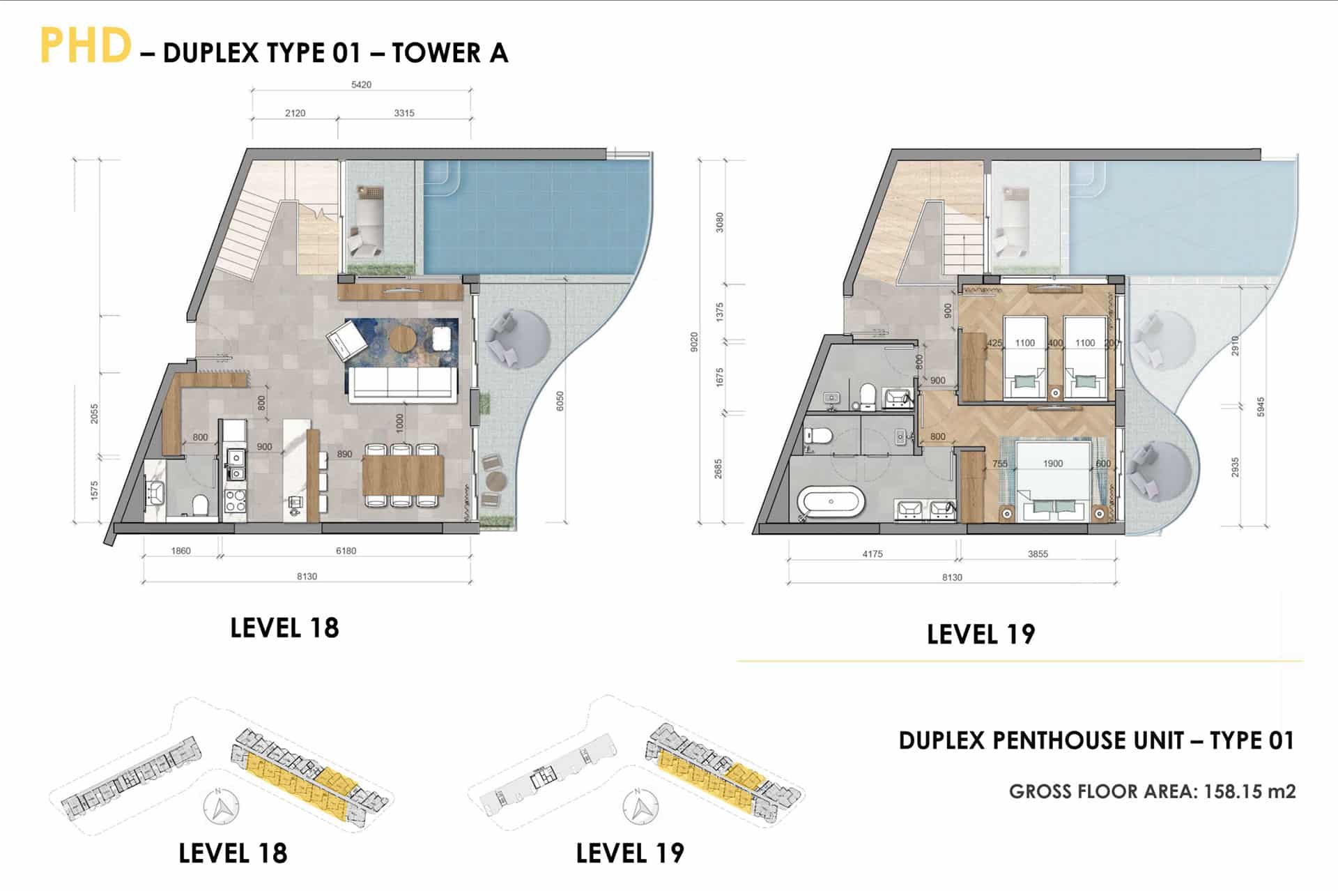 Layout duplex penthouse Ixora Hồ Tràm 2 phòng ngủ có hồ bơi