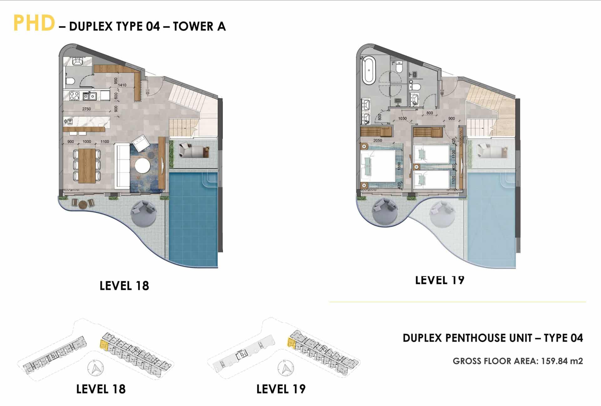 Layout duplex penthouse Ixora Hồ Tràm 2 phòng ngủ có hồ bơi