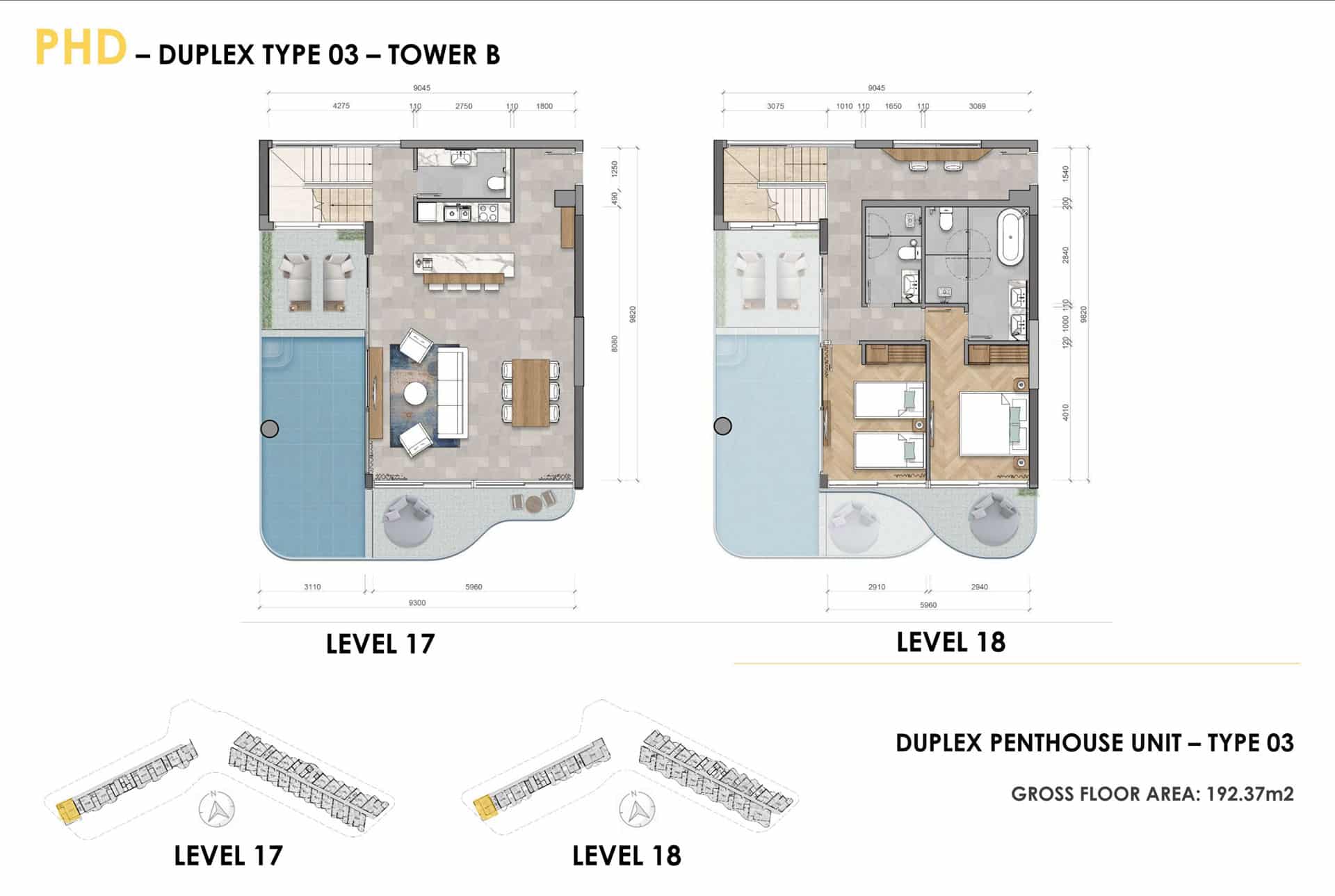 Layout duplex penthouse Ixora Hồ Tràm 2 phòng ngủ có hồ bơi