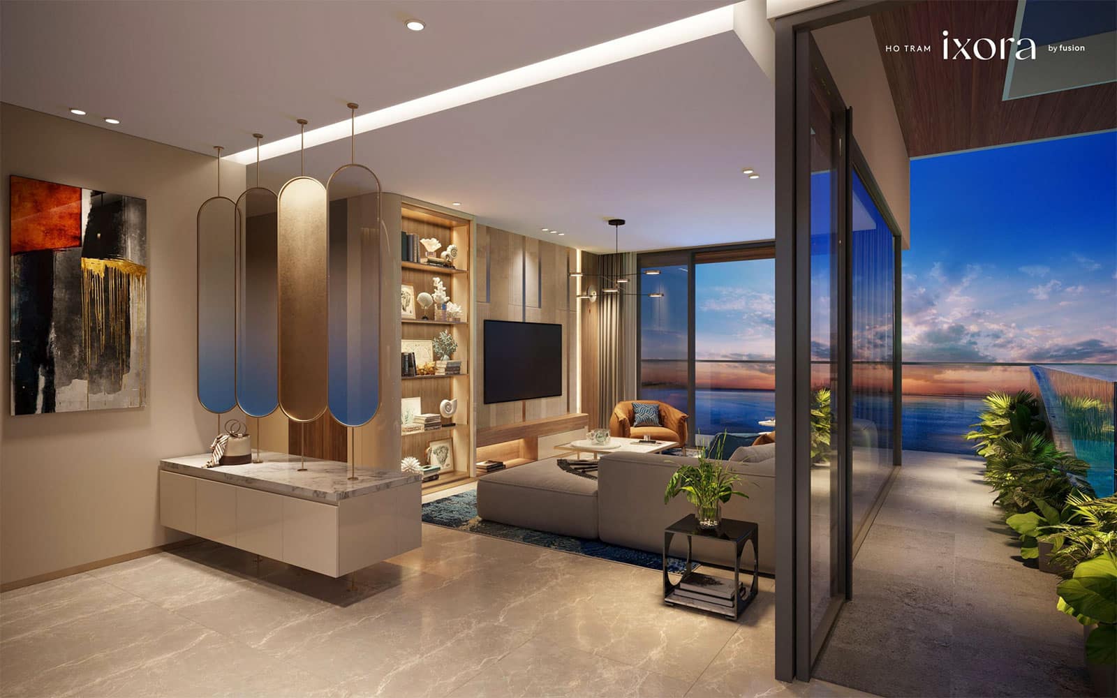 Layout penthouse Ixora Hồ Tràm 2 phòng ngủ có hồ bơi