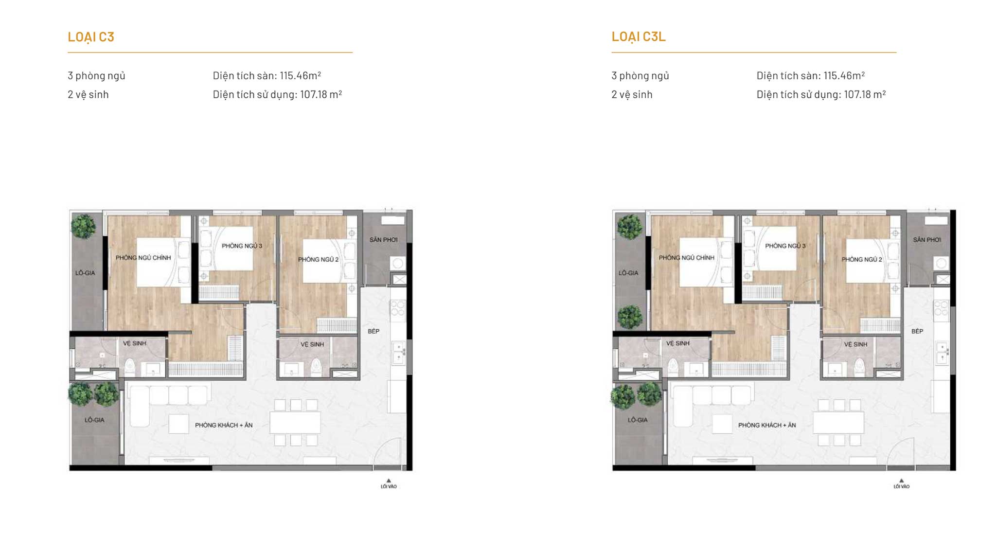 Layout căn hộ 3 phòng ngủ Elysian by Gamuda Land