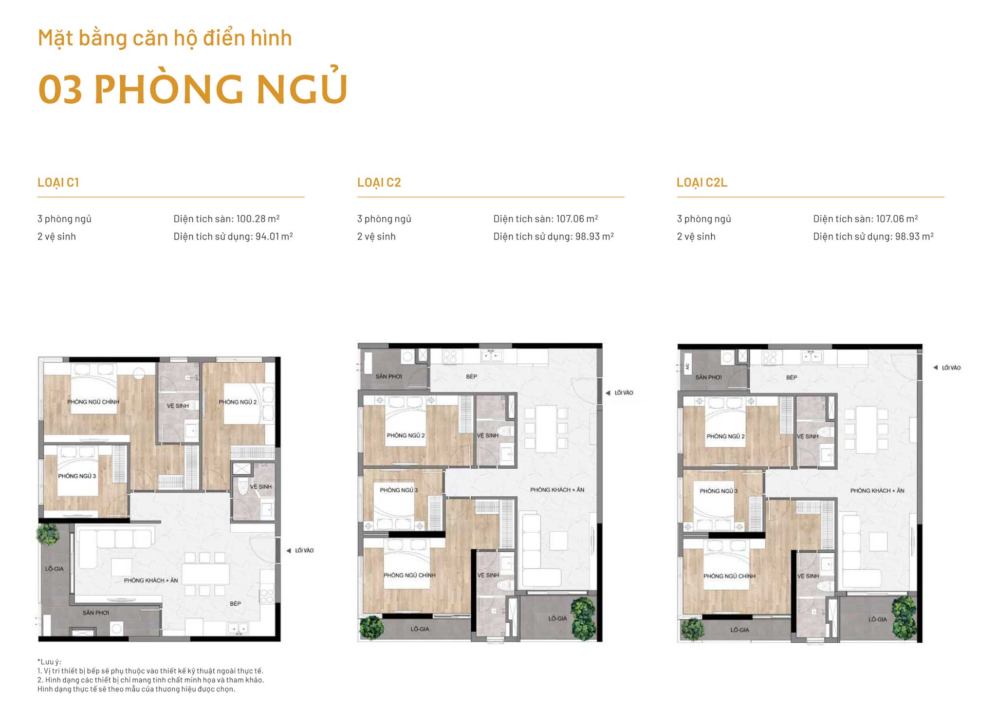 Layout căn hộ 3 phòng ngủ Elysian by Gamuda Land