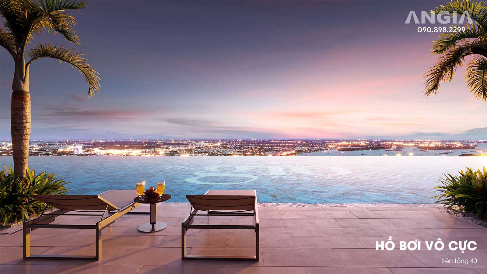 Hồ bơi vô cực Sunset Infinity Pool tại tầng 40 dự án The Gió Riverside