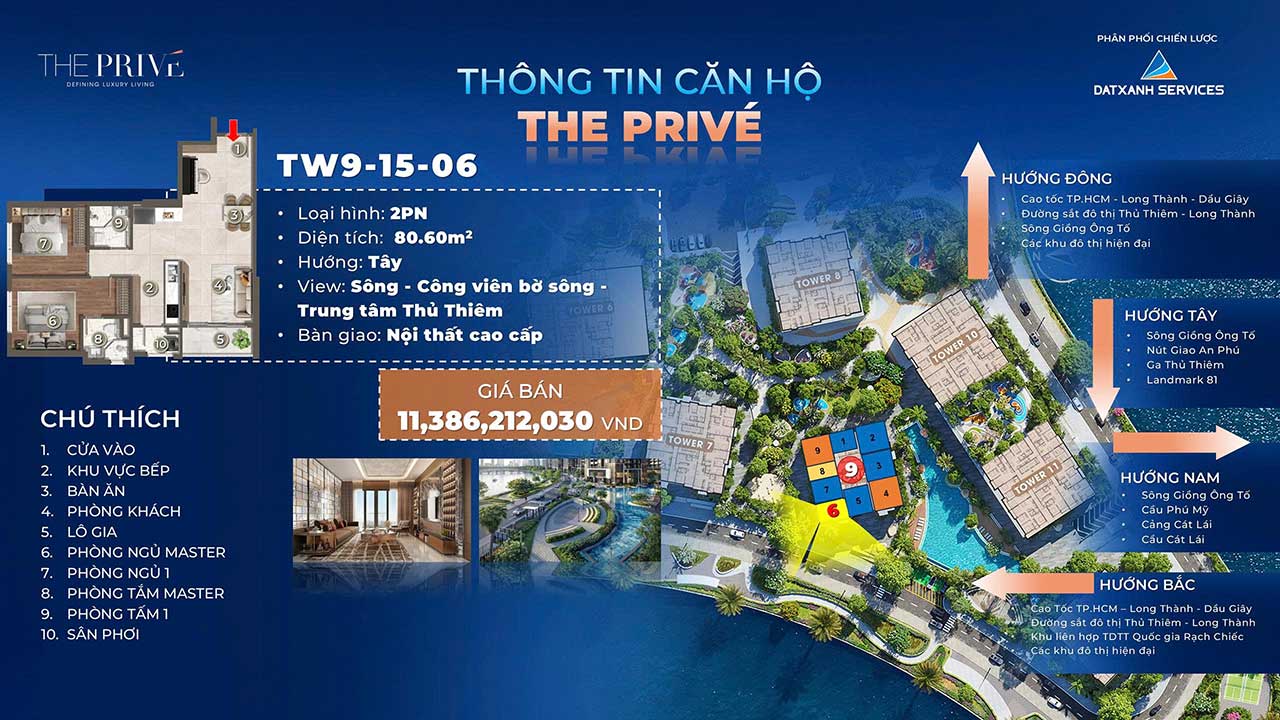 Căn hộ 2PN The Privé - Căn hộ 3 mặt giáp sông tại Nam Rạch Chiếc