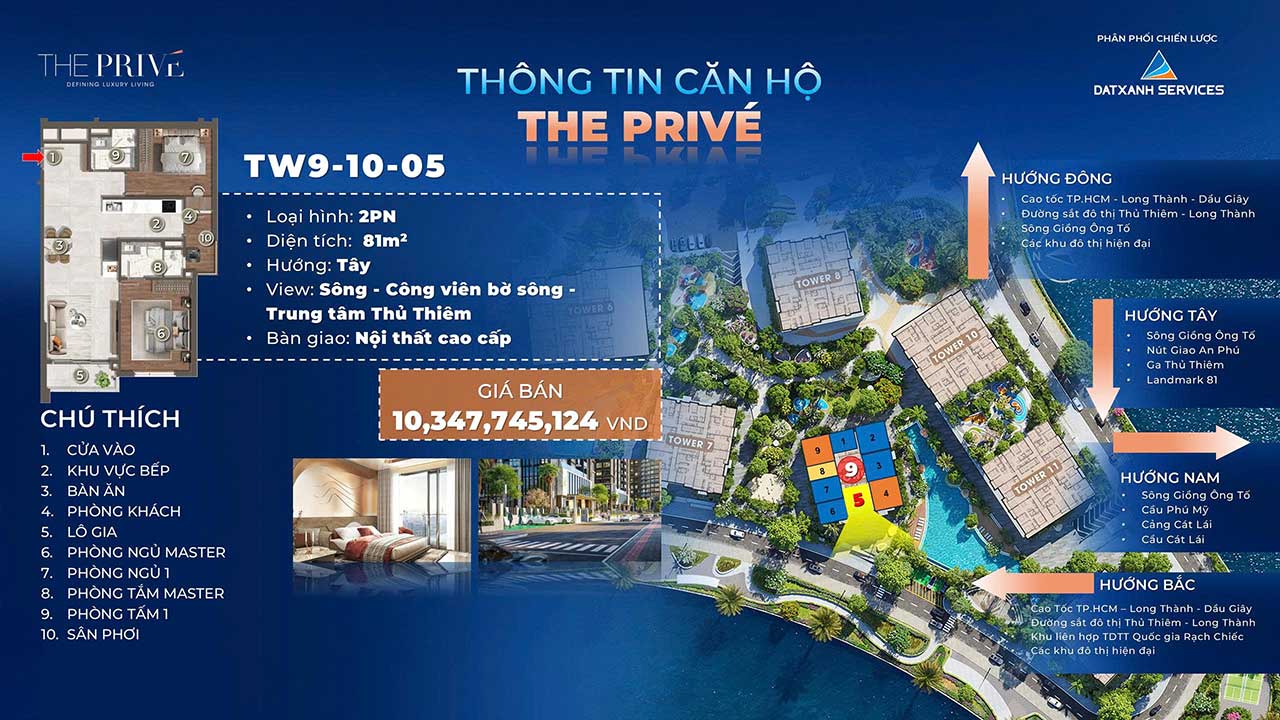 Căn hộ 2PN The Privé - Căn hộ 3 mặt giáp sông tại Nam Rạch Chiếc