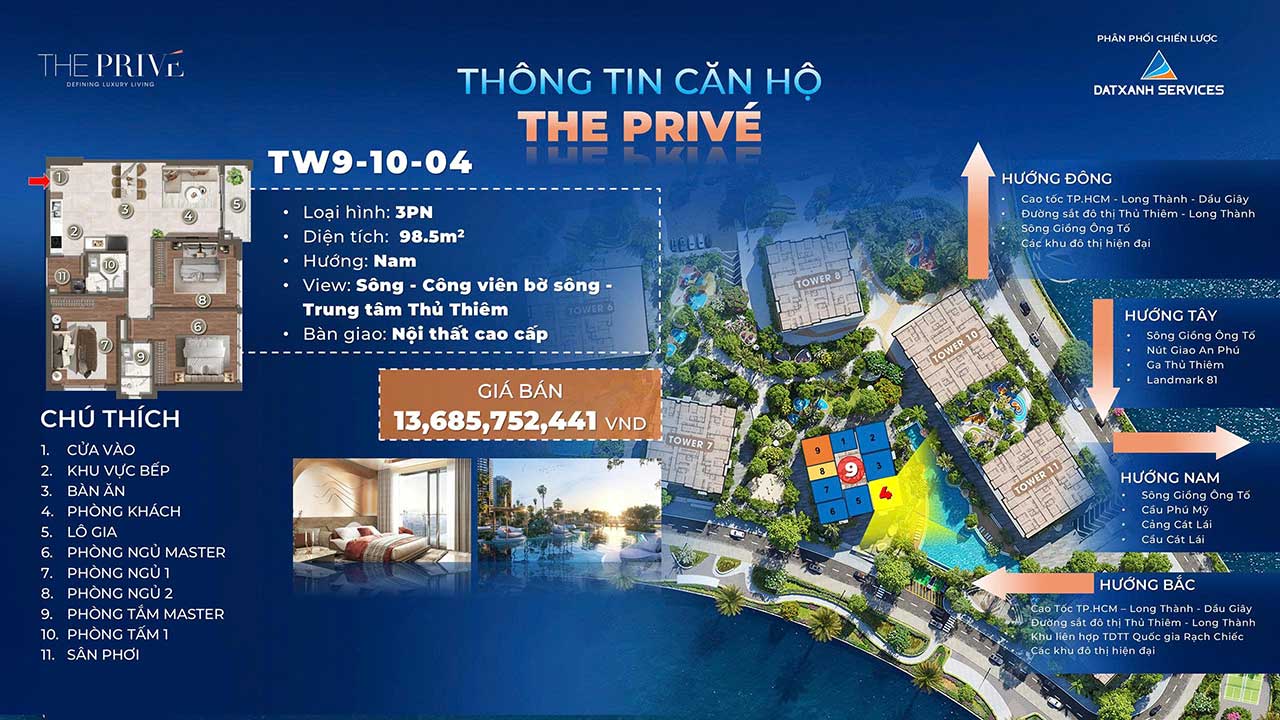 Căn hộ 3PN The Privé - Căn hộ 3 mặt giáp sông tại Nam Rạch Chiếc