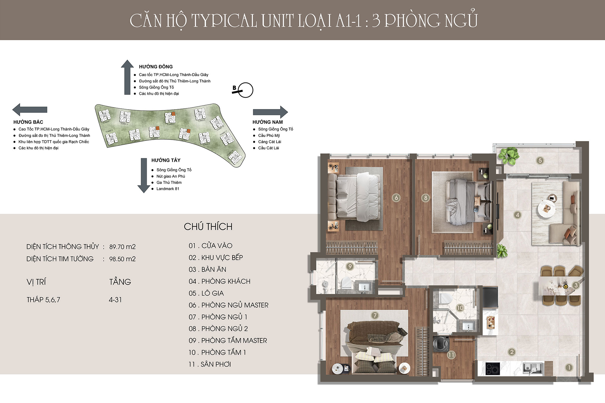 Layout căn hộ The Privé 3 phòng ngủ