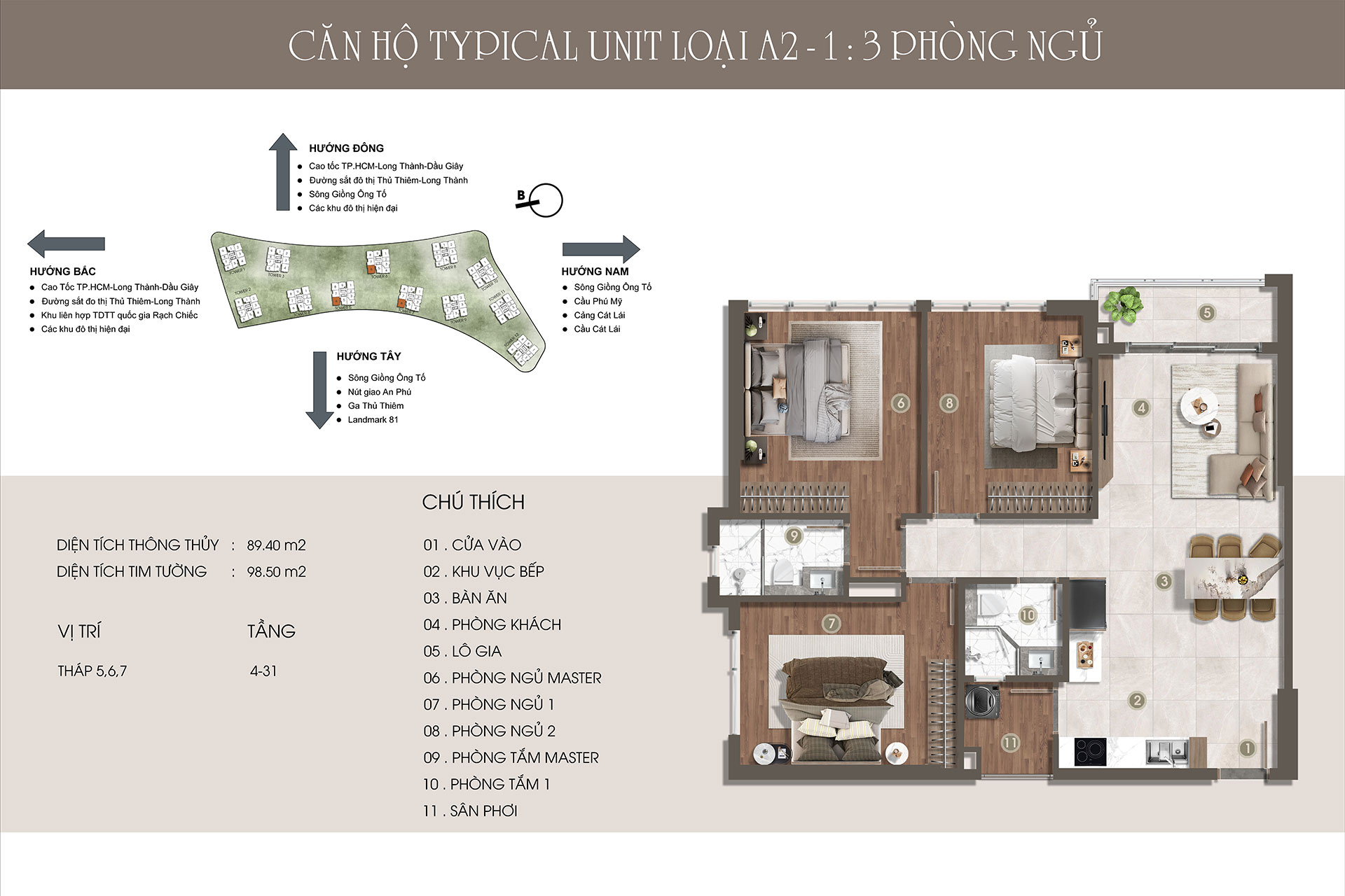 Layout căn hộ The Privé 3 phòng ngủ