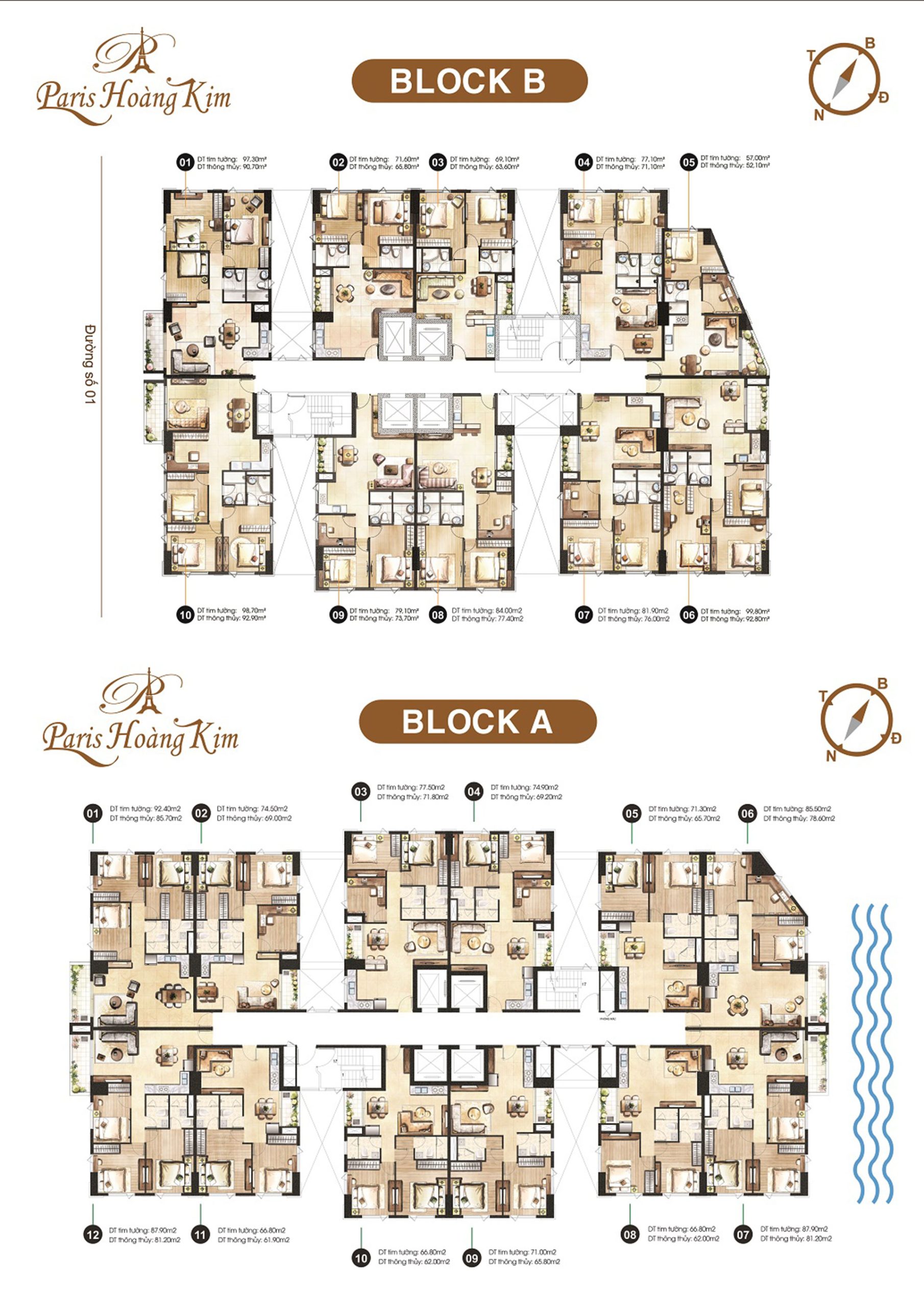 Mặt bằng tổng thể Block A và B tầng 6-24 dự án căn hộ Paris Hoàng Kim