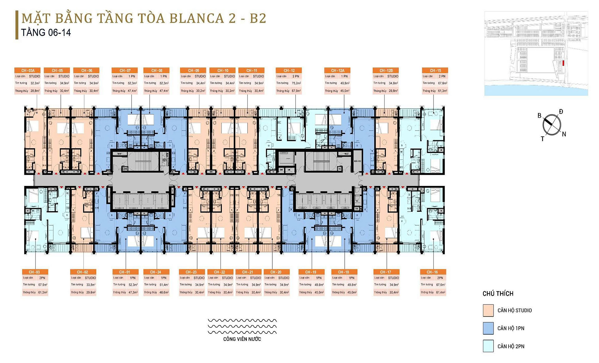 Mặt bằng điển hình tòa căn hộ Blanca City Sun Group
