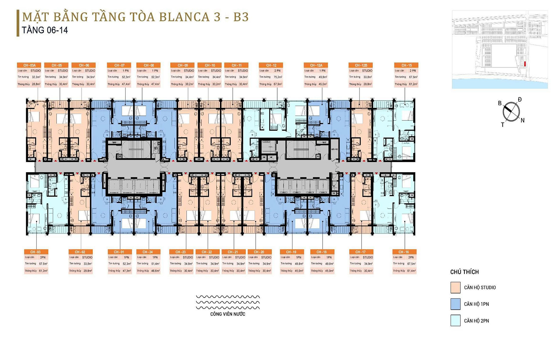 Mặt bằng điển hình tòa căn hộ Blanca City Sun Group