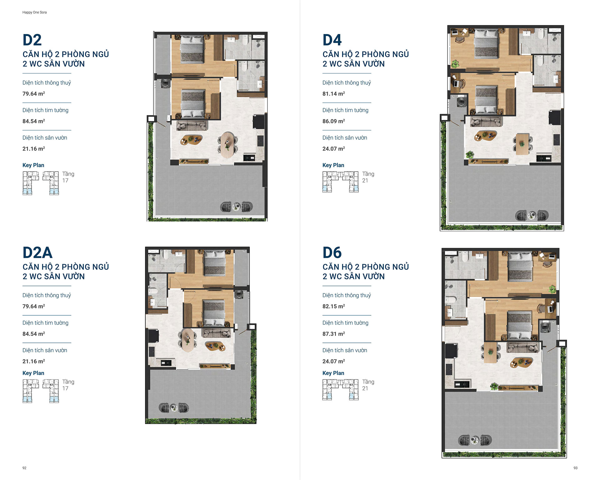 Layout căn hộ 2 phòng ngủ - 1WC tại Happy One Sora