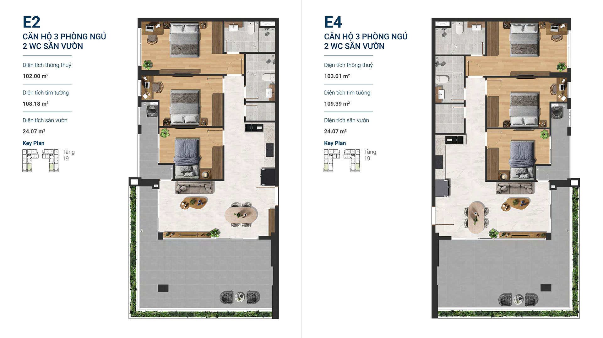 Layout căn hộ 3 phòng ngủ Happy One Sora