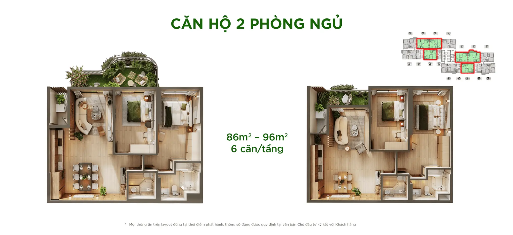 Layout thiết kế căn hộ 2 Phòng Ngủ tại Sky Retreat Residences