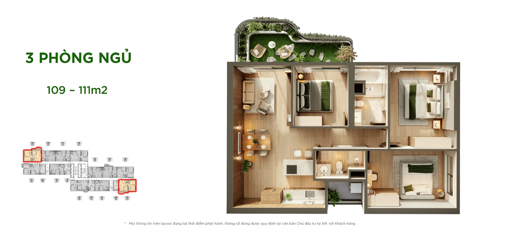 Layout thiết kế căn hộ 3 Phòng Ngủ tại Sky Retreat Residences