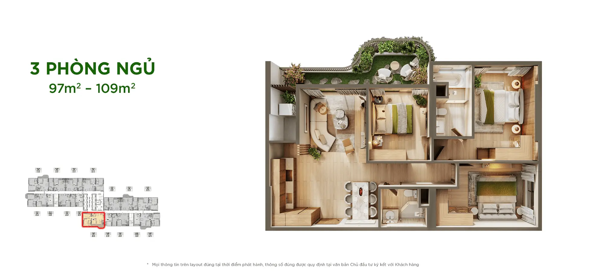 Layout thiết kế căn hộ 3 Phòng Ngủ tại Sky Retreat Residences
