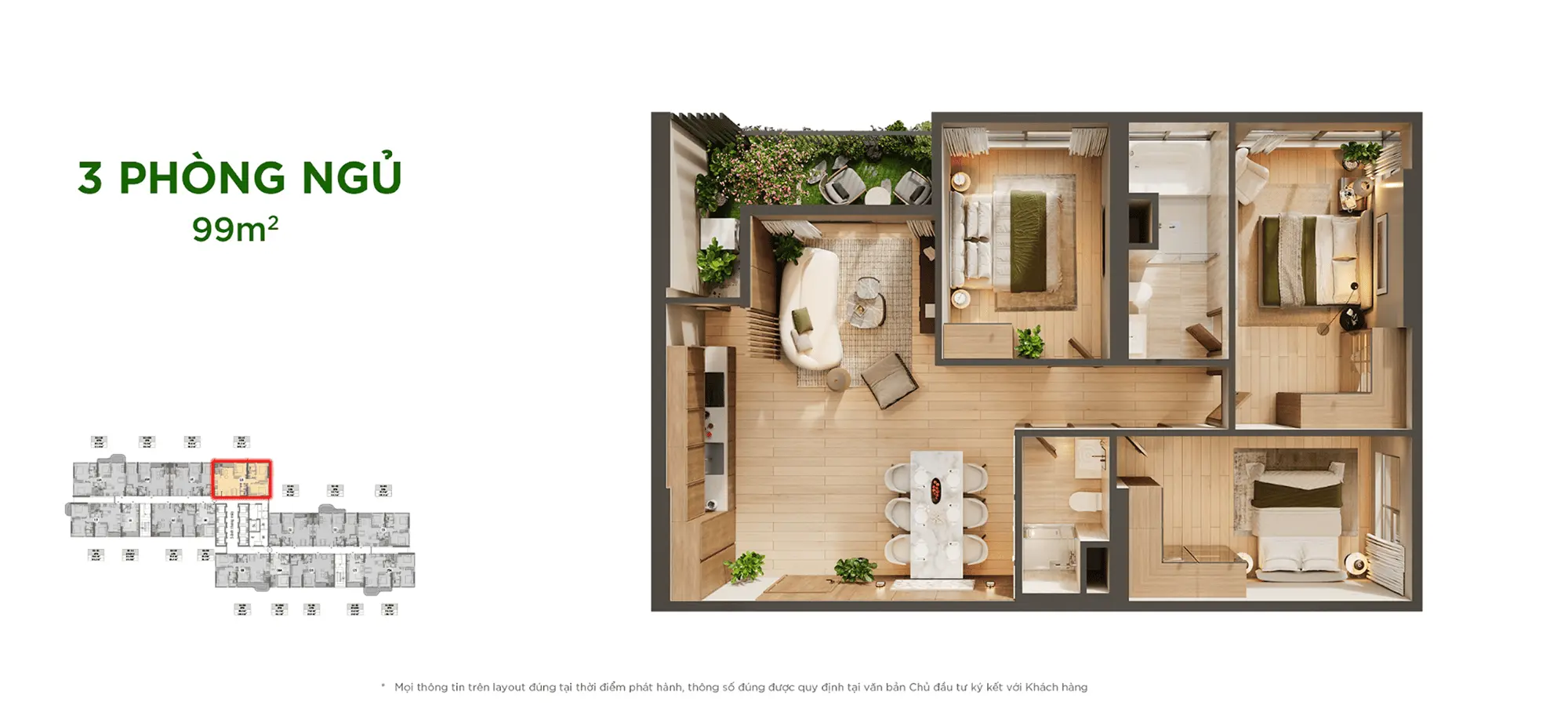 Layout thiết kế căn hộ 3 Phòng Ngủ tại Sky Retreat Residences