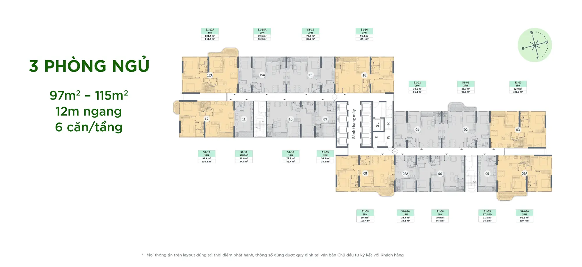 Layout thiết kế căn hộ 3 Phòng Ngủ tại Sky Retreat Residences