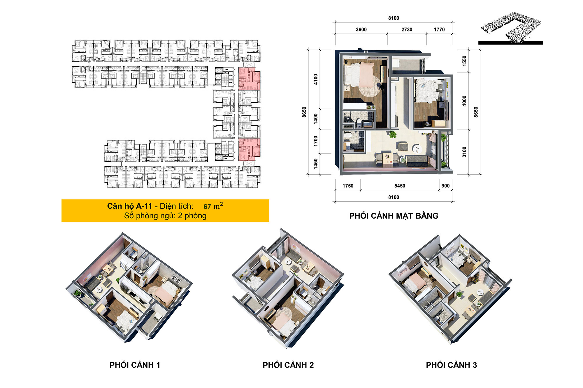 Căn hộ Osimi Phú Mỹ 67m2: 2 Phòng ngủ + 2 WC