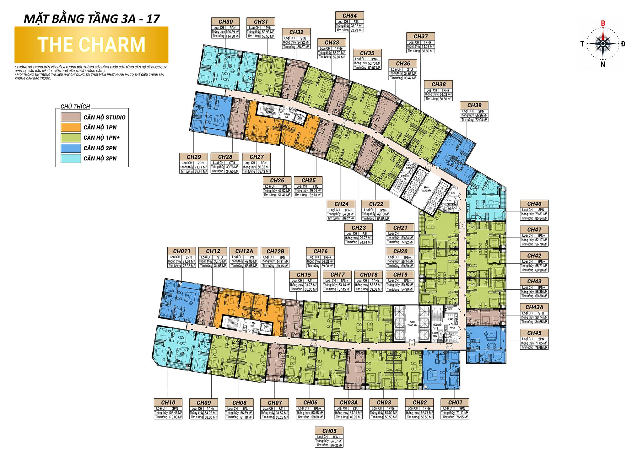 Mặt bằng căn hộ tòa tháp The Charm tầng 3