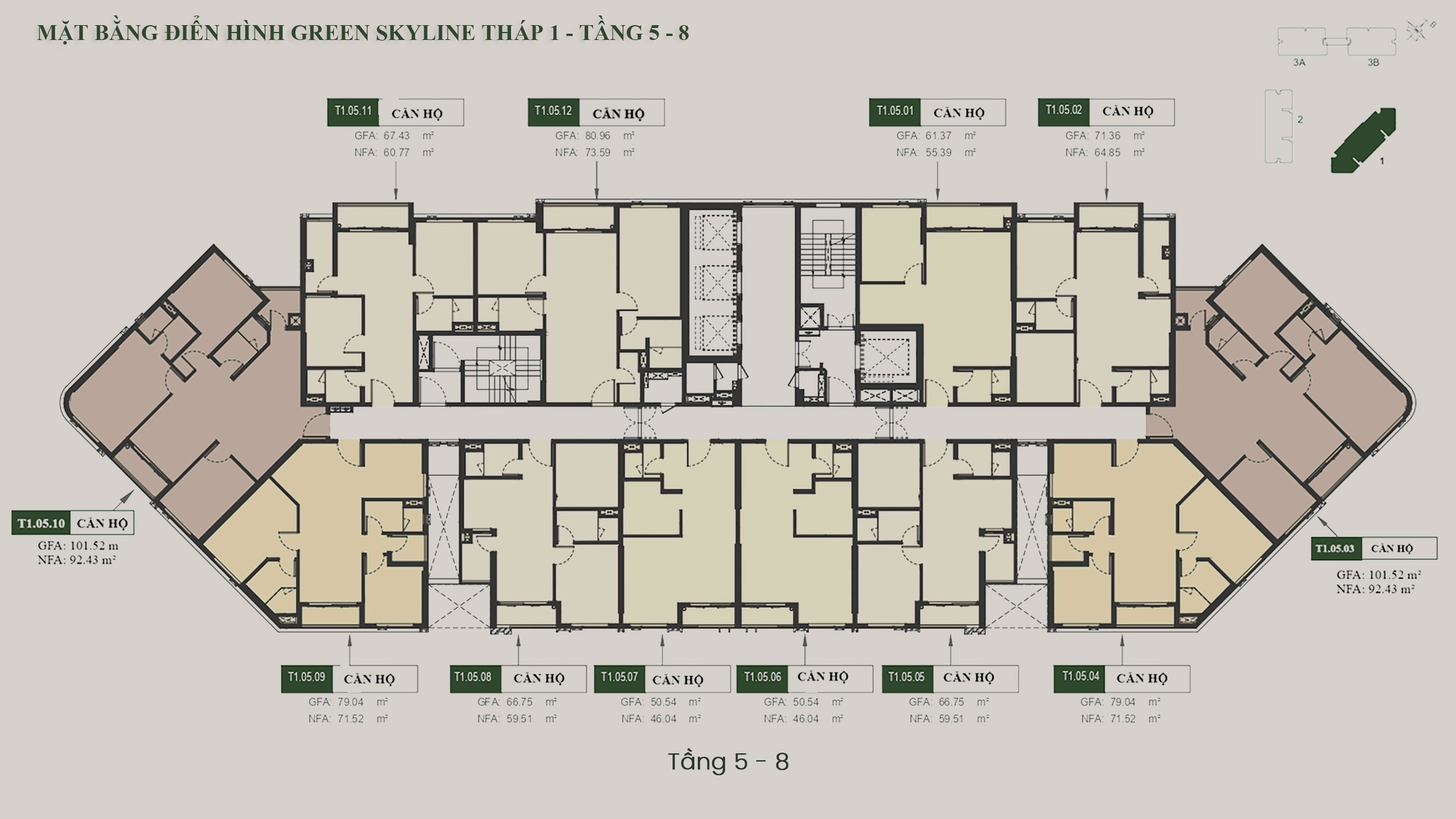 Mặt bằng tầng Căn hộ Green Skyline by TBS Land tháp T1
