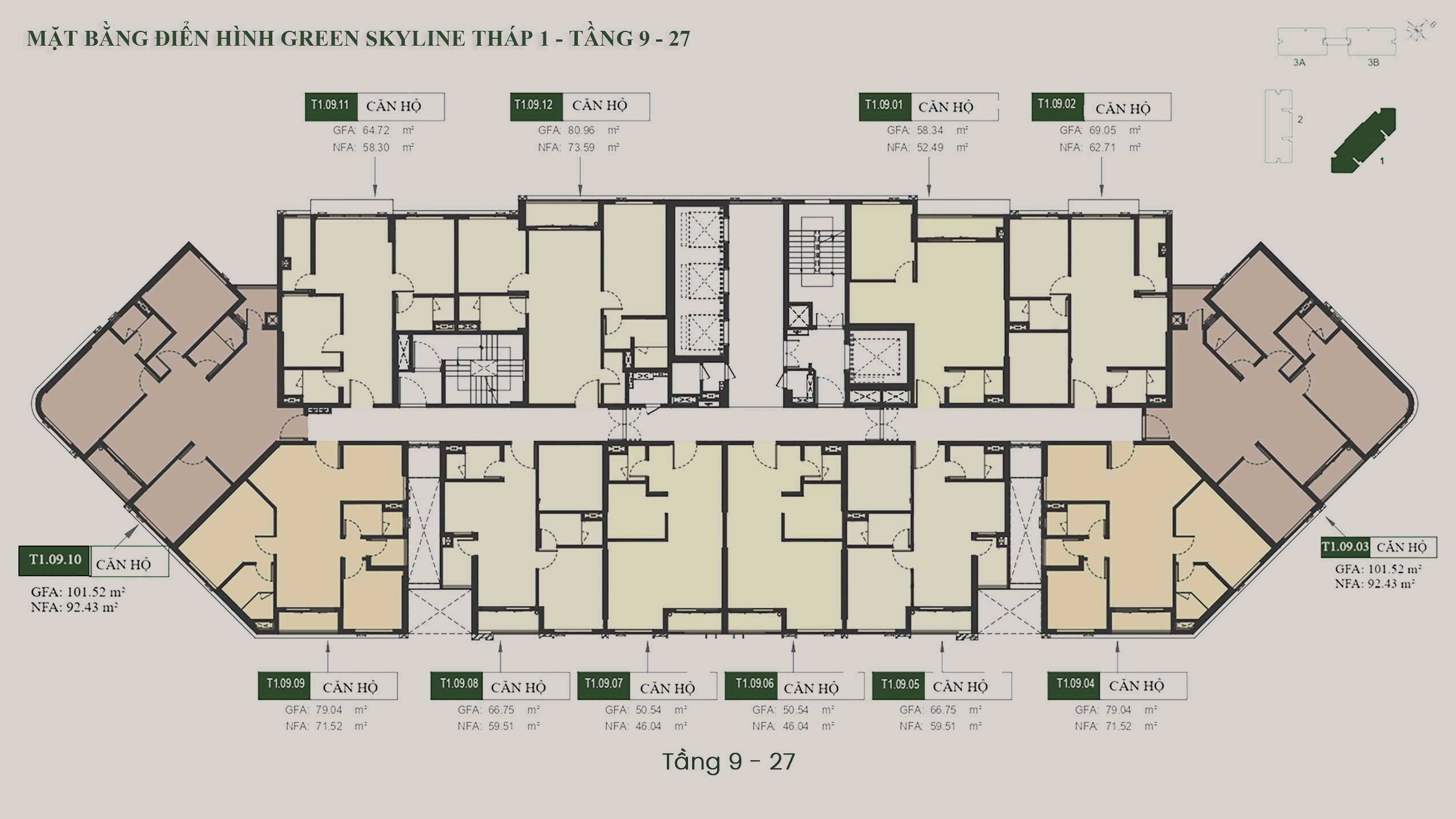 Mặt bằng tầng Căn hộ Green Skyline by TBS Land tháp T1