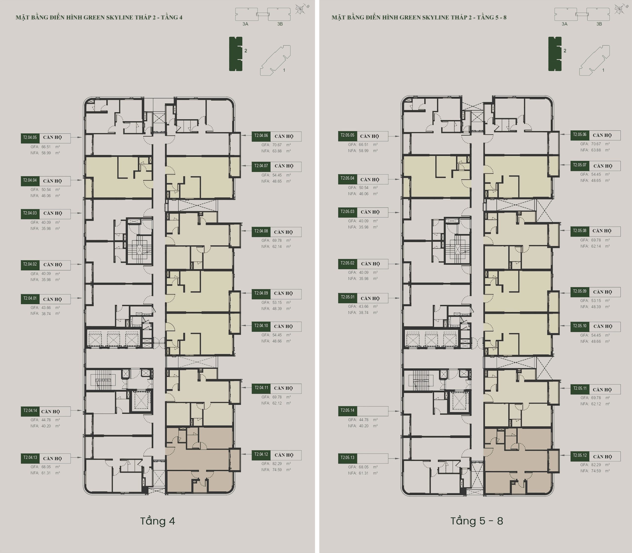 Mặt bằng tầng Căn hộ Green Skyline by TBS Land tháp T2