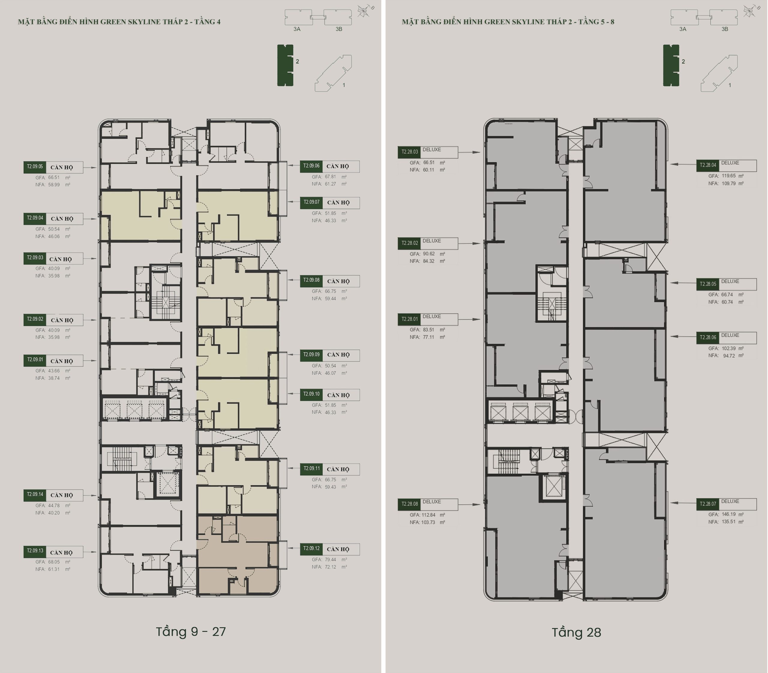 Mặt bằng tầng Căn hộ Green Skyline by TBS Land tháp T2