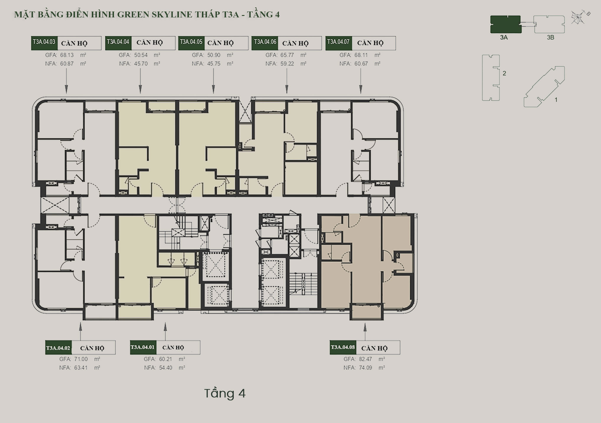Mặt bằng tầng Căn hộ Green Skyline by TBS Land tháp T3A