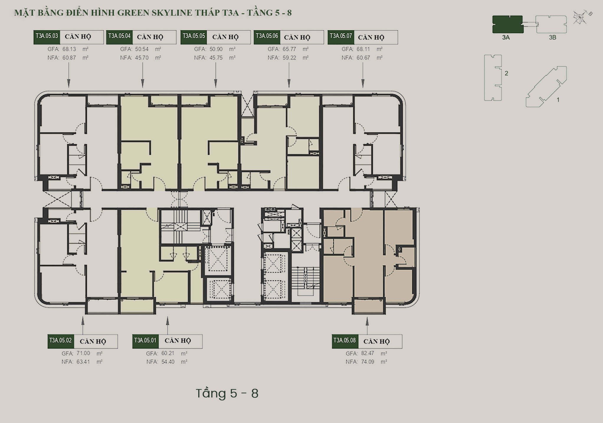 Mặt bằng tầng Căn hộ Green Skyline by TBS Land tháp T3A