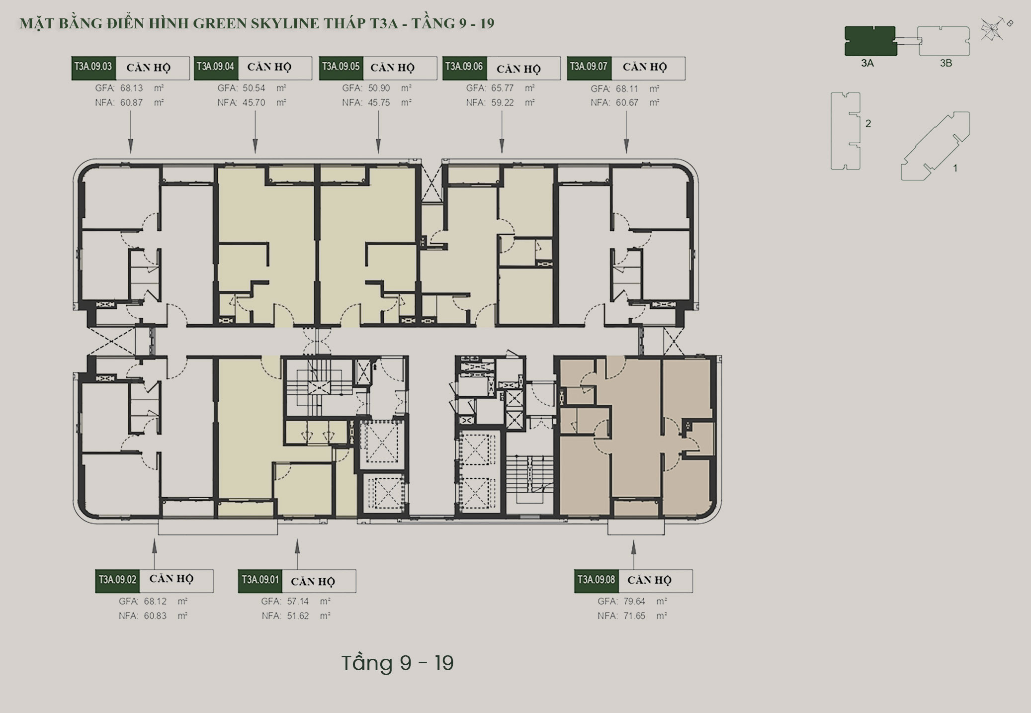 Mặt bằng tầng Căn hộ Green Skyline by TBS Land tháp T3A