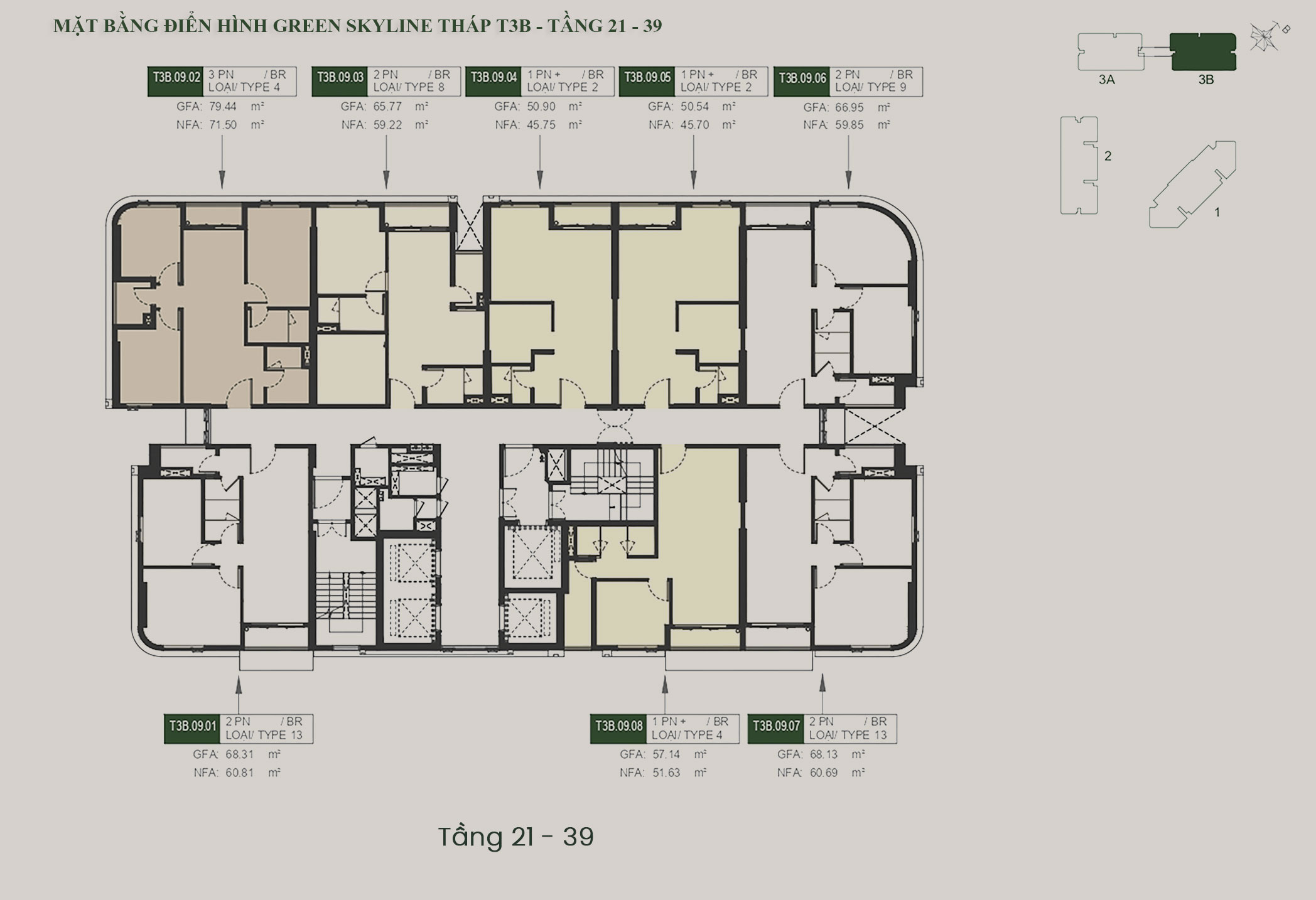 Mặt bằng tầng Căn hộ Green Skyline by TBS Land tháp T3B