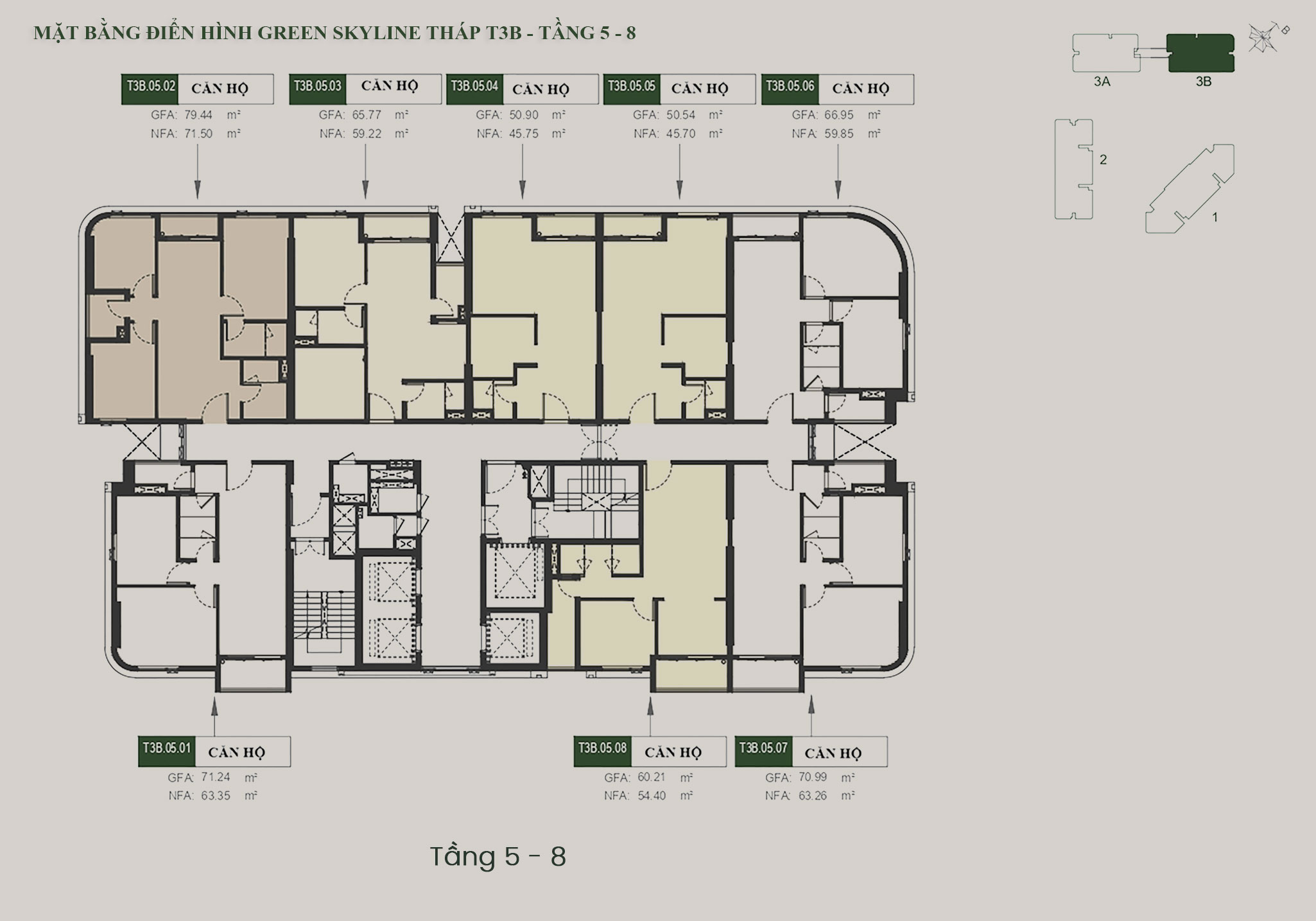 Mặt bằng tầng Căn hộ Green Skyline by TBS Land tháp T3B