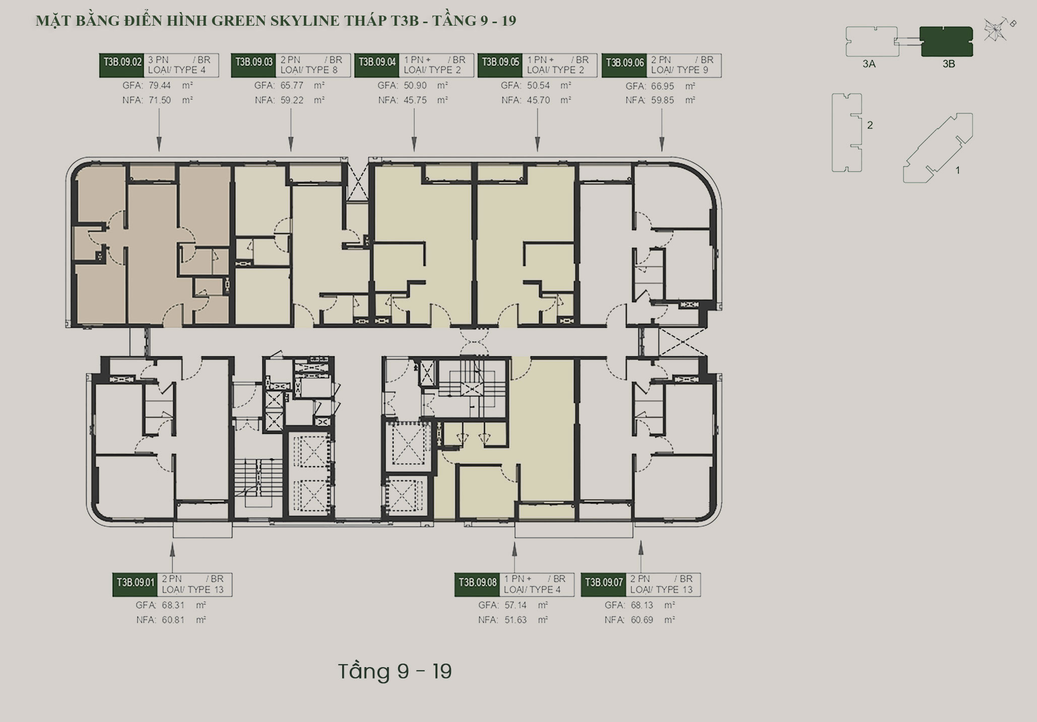 Mặt bằng tầng Căn hộ Green Skyline by TBS Land tháp T3B