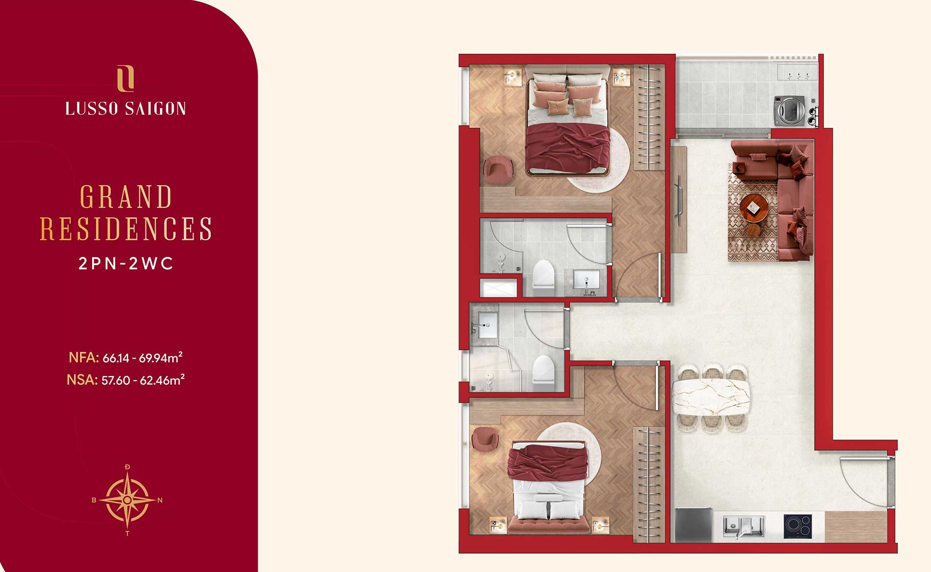 Căn Hộ Lusso SaiGon 2 phòng ngủ