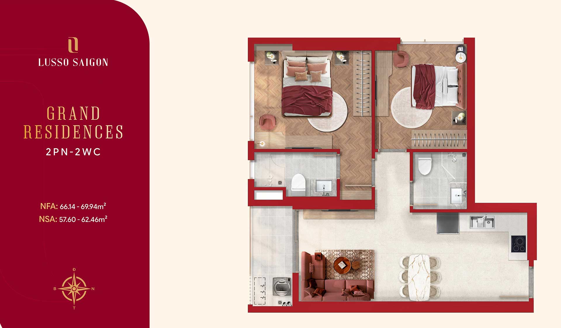 Căn Hộ Lusso SaiGon 2 phòng ngủ