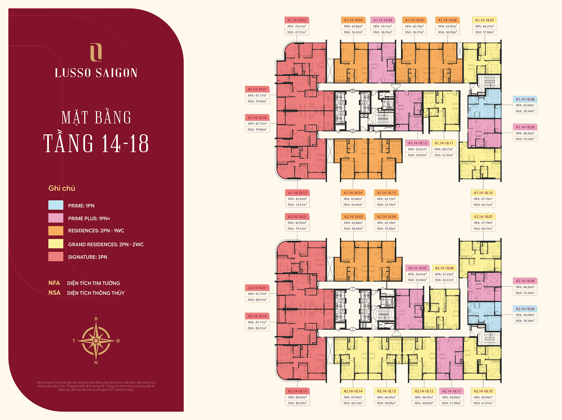 Mặt bằng Lusso Saigon tầng 14 - 18