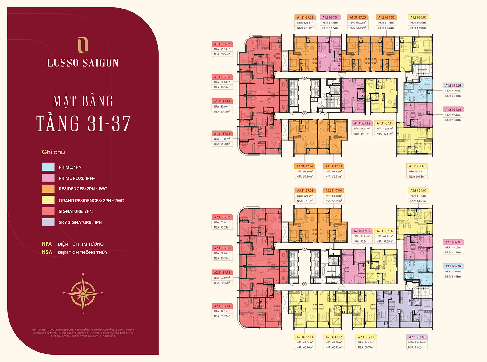 Mặt bằng Lusso Saigon tầng 31 - 37