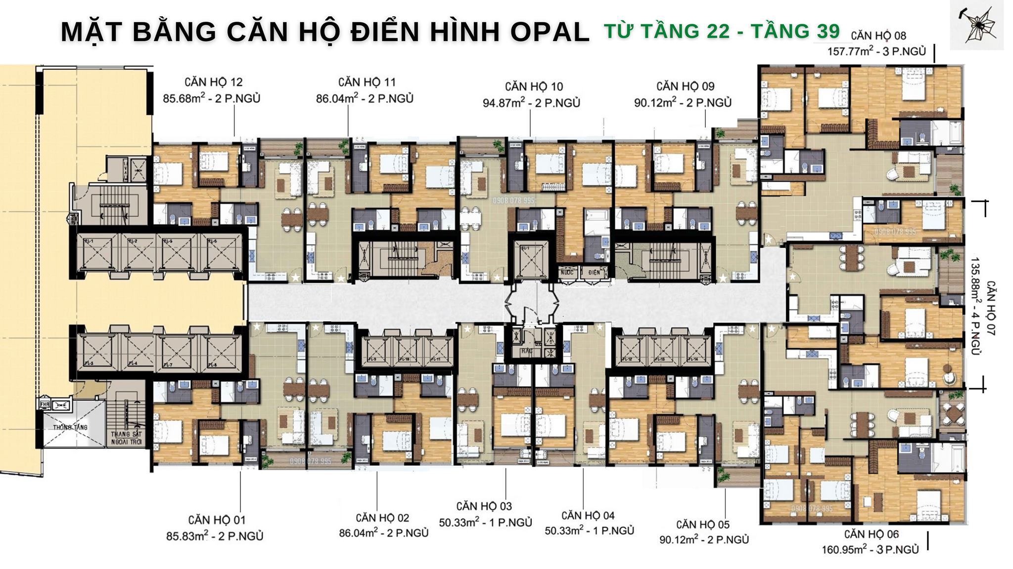 Mặt bằng Opal Tower Saigon Pearl tầng 22 - 39