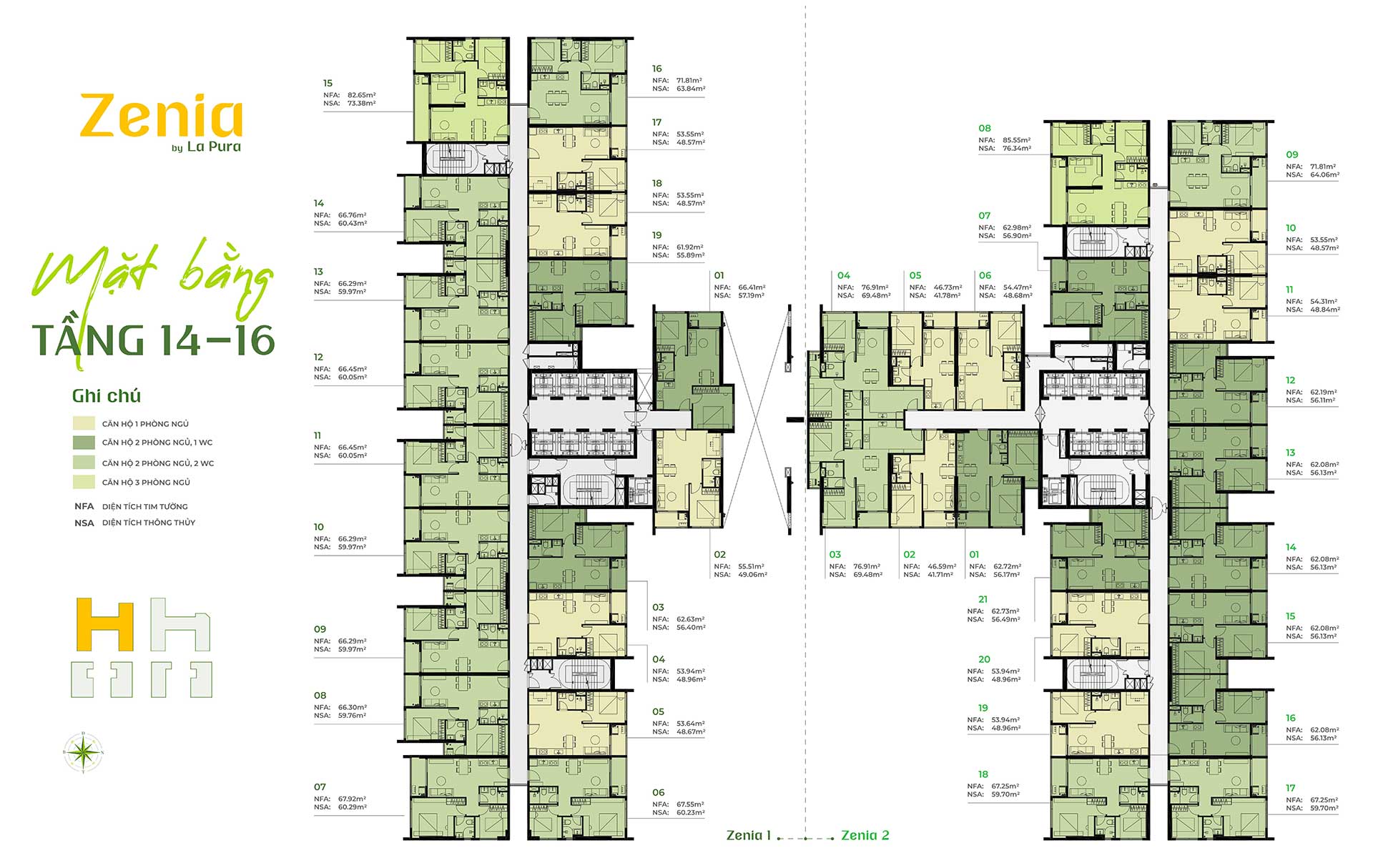 Mặt bằng Zenia by La Pura tầng 14 - 16